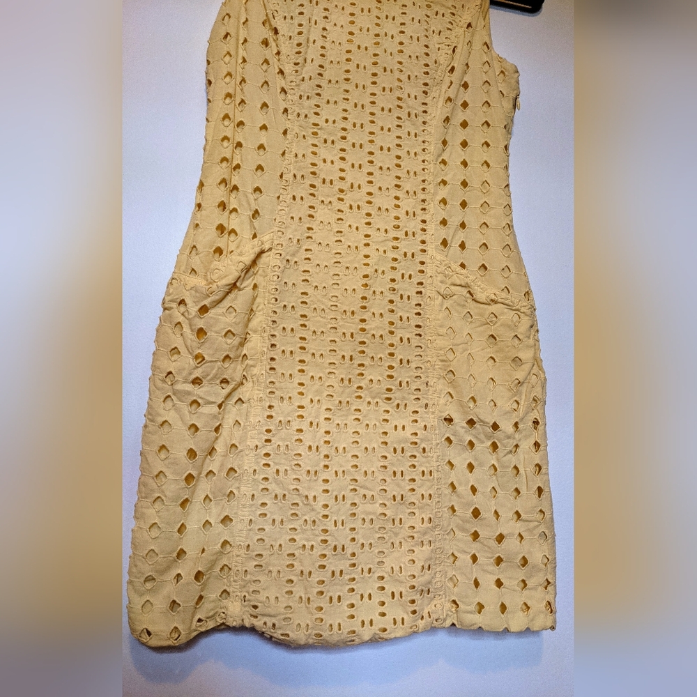 Cynthia Rowley Yellow Cotton Sleeveless Eyelet Sheath Dres sz 4 - Picture 2 of 13